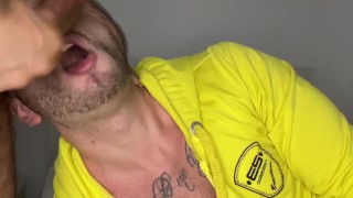 Mars Gymburger sucks my cock until I cum and we have a white kiss