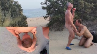 Mature Daddy Boy Suck and Cum on Public Beach (2 views) – Older 