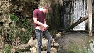 Hot Hunk Jerking His Big Dick (23cm) in Public Place near the dam/ Teen Boy