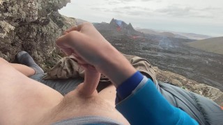 DOUBLE ERUPTION!! Jacking off while watching a volcano in Iceland erupt